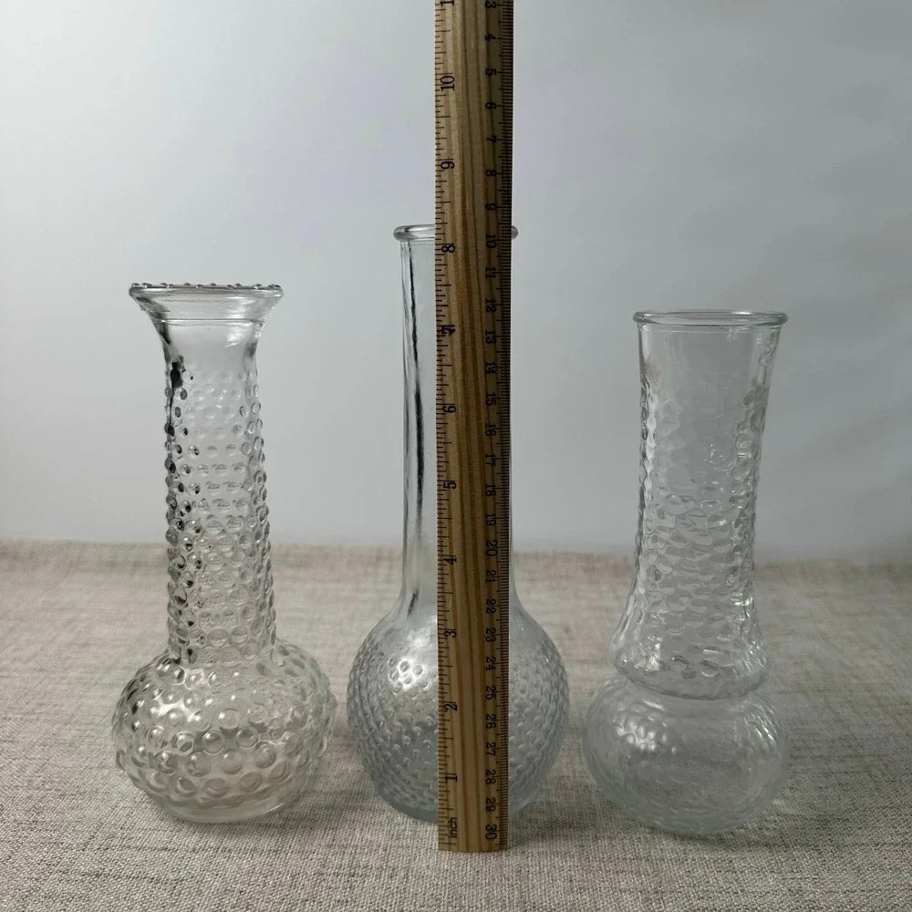 Vintage Clear Glass Bud Vases Set of 3 Hobnail Bubble Textured Pressed Glass USA